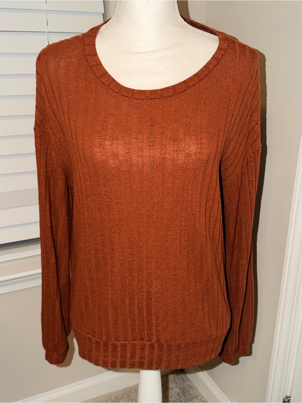 Green Envelope Rust Crewneck Ribbed Sweater - Picture 3 of 4